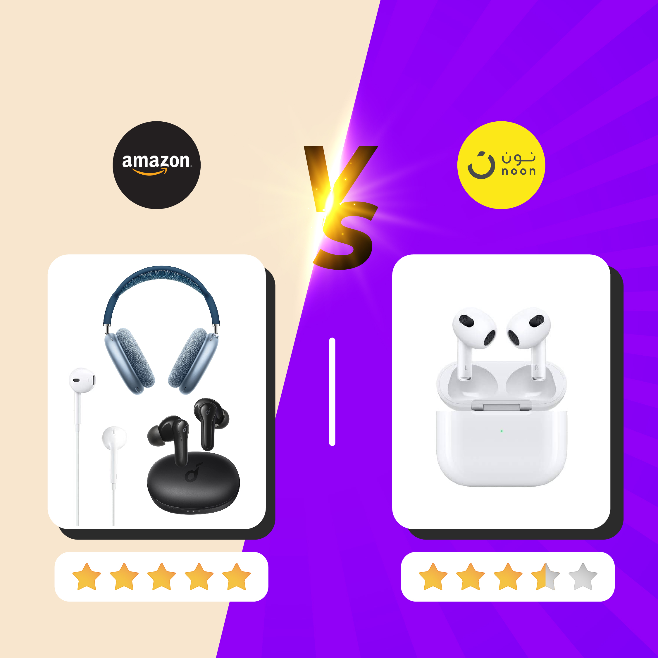 Shopping Bluetooth Headsets Amazon Egypt vs. Noon Egypt